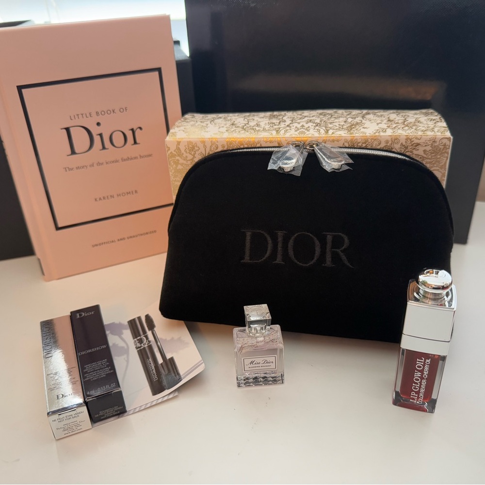 NEW Dior Bundle: Cosmetic Bag, Lil Book of Dior and Cosmetics Travel Sizes